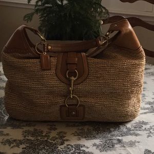 Coach Large Leather & Straw Hobo